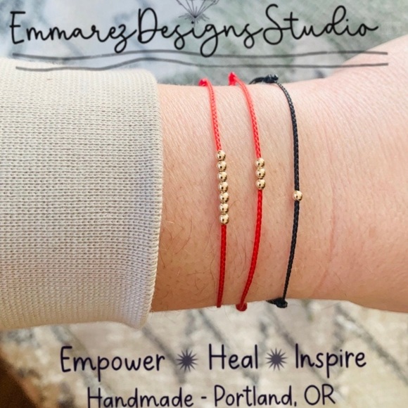 ✨14K Solid Gold Beads 3✨ Red Thread Bracelet✨ Kabbalah ✨ Red Silk String✨ Luck ✨ - Picture 2 of 8